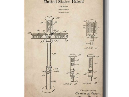 Vintage Traffic Signal  Blueprint Patent Parchment,  Canvas Wall Art Online