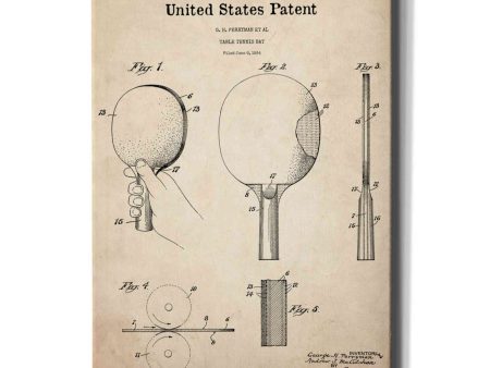 Table Tennis Paddle  Blueprint Patent Parchment,  Canvas Wall Art Hot on Sale