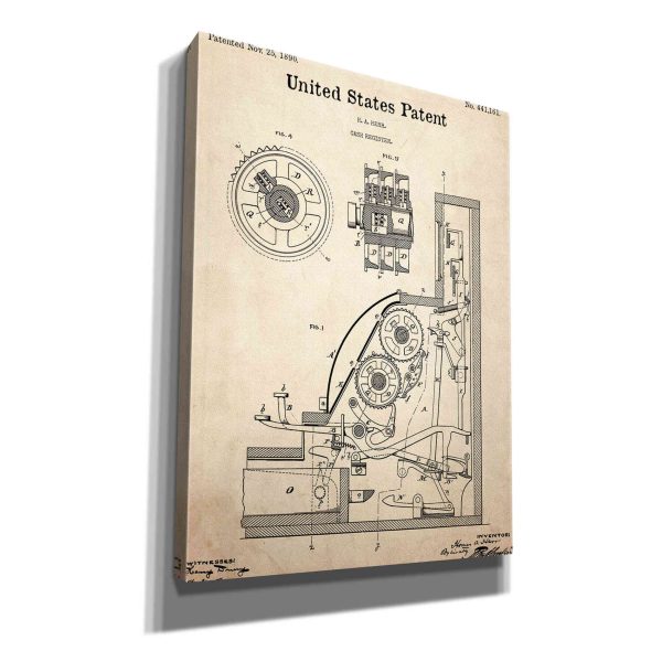 Cash Register Blueprint Patent Parchment,  Canvas Wall Art Cheap