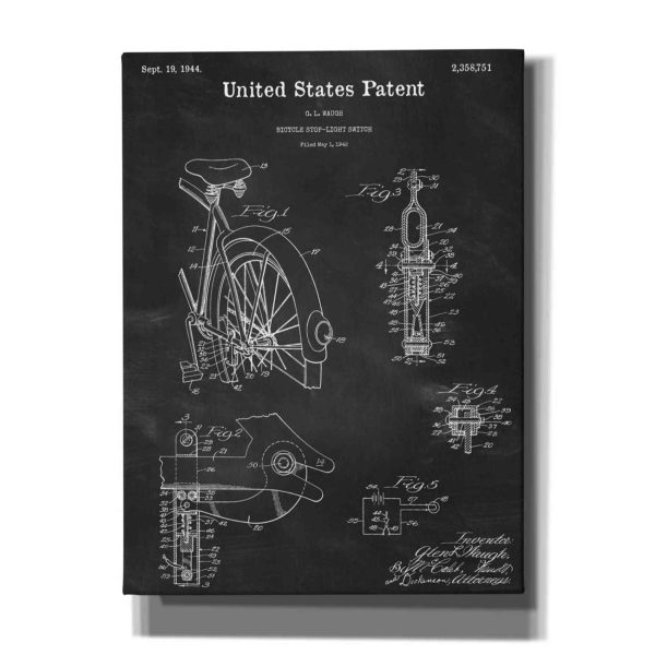 Bicycle Stop-light Switch Blueprint Patent Chalkboard,  Canvas Wall Art Sale