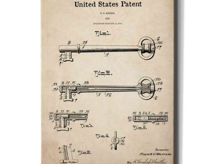 Vintage Key Blueprint Patent Parchment,  Canvas Wall Art on Sale