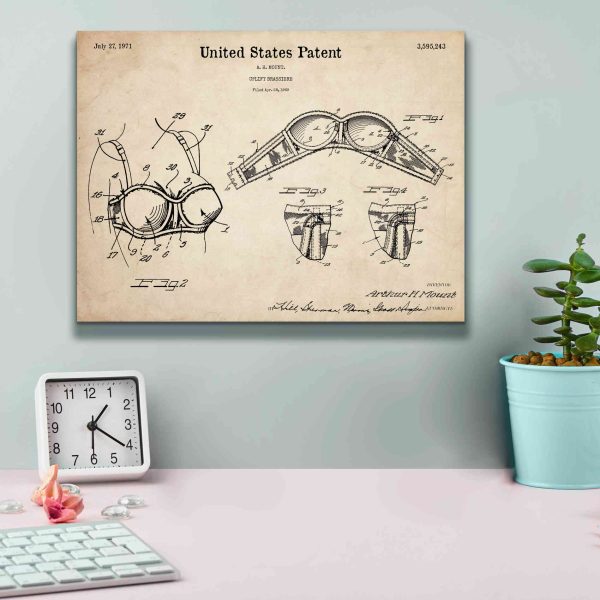 Push-up Bra Blueprint Patent Parchment,  Canvas Wall Art Discount