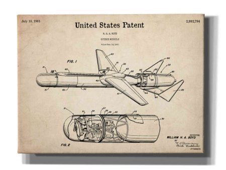 Cold War Era Guided Missile Blueprint Patent Parchment,  Canvas Wall Art For Sale