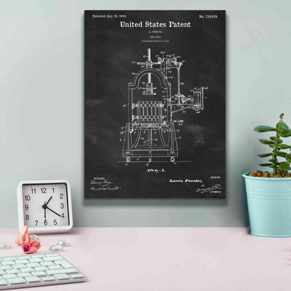 Wine Press Blueprint Patent Chalkboard,  Canvas Wall Art Hot on Sale