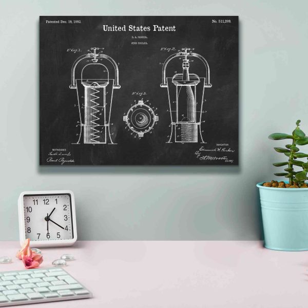 Wine Cooler Blueprint Patent Chalkboard,  Canvas Wall Art Supply