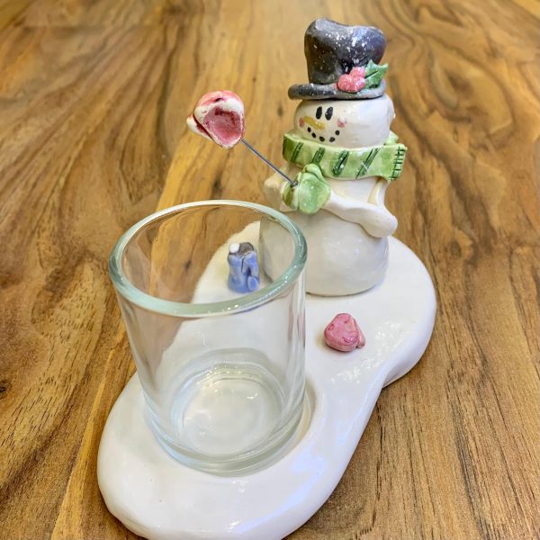 Handmade Christmas Snowman with Mittens Votive Holder Fashion