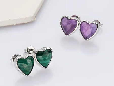 Heart Silver Gemstone Studs For Cheap