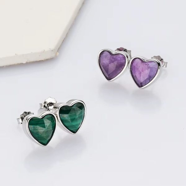 Heart Silver Gemstone Studs For Cheap