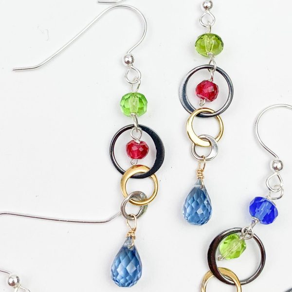 Mixed Metal Fun Everyday Colorful Drop Earrings For Sale