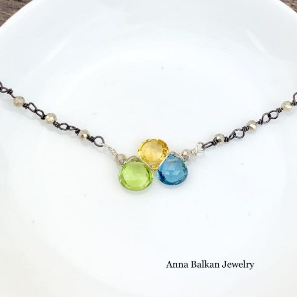 Mini Katie Tri-Gem Necklace For Sale