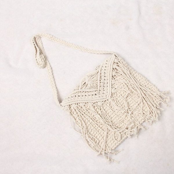 Small fresh hand woven crossbody bag ethnic wind cotton string tassel single shoulder bag new Online Sale