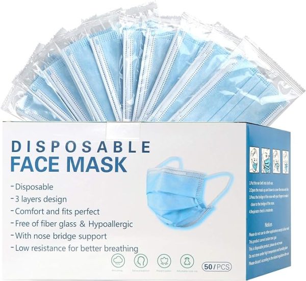 Face Mask 50 Pack Disposable, With Ear-loop, 3 Layers Filtered Mask For Discount