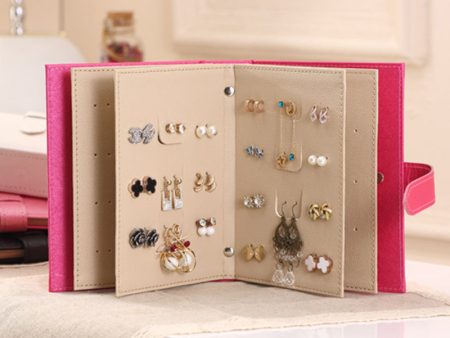 Simple stud storage book all leather solid color earring storage book jewelry storage Online