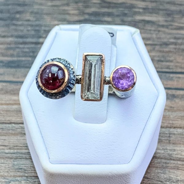 OOAK Modern Style Tri-Gem Designer Ring For Cheap