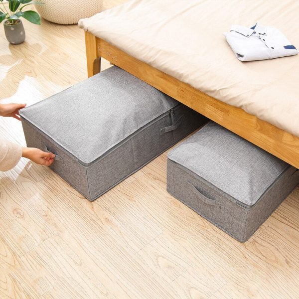 Under-bed storage box Cotton linen folding large capacity storage clothes Moisture-proof portable organizer with lid Online