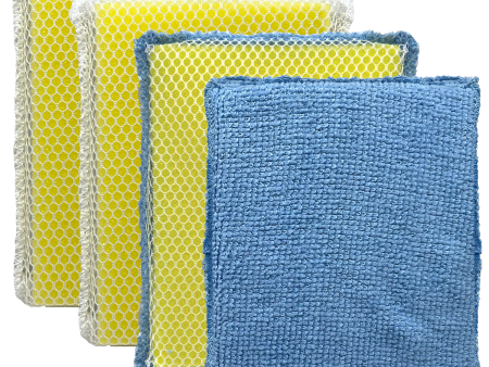 Microfiber Cloth One Side & Nylon Net Other Side -2 Pack & All Nylon Net Cleaning Pad Both Sides-2 Pack, Assorted 4 pack Discount