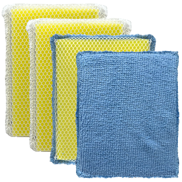 Microfiber Cloth One Side & Nylon Net Other Side -2 Pack & All Nylon Net Cleaning Pad Both Sides-2 Pack, Assorted 4 pack Discount