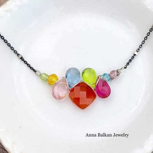 Mini Katie PopArt Oxidized Silver Colorful Gem Necklace Cheap