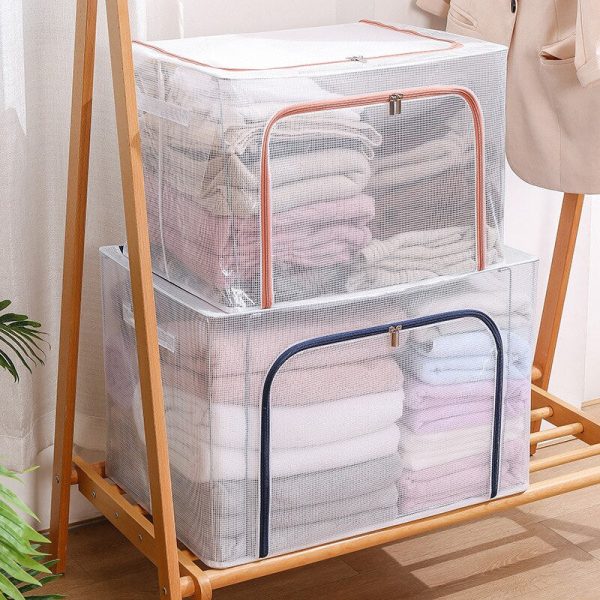 Transparent storage box Clothing organizer storage box Clothing storage clamshell steel frame folding large capacity storage Sale