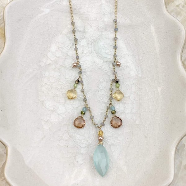 Elegant Drape w Aqua Chalcedony Marquee Gems Necklace Online now