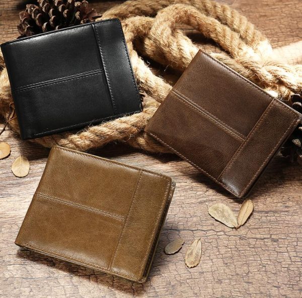 2021 Amazon men retro leather wallet cowhide business swipe card RFID wallet men Online Hot Sale