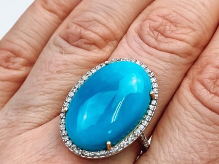 Sleeping Beauty Turquoise Diamond Halo Ring Hot on Sale