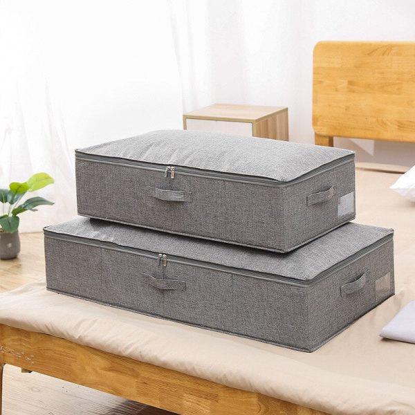 Under-bed storage box Cotton linen folding large capacity storage clothes Moisture-proof portable organizer with lid Online