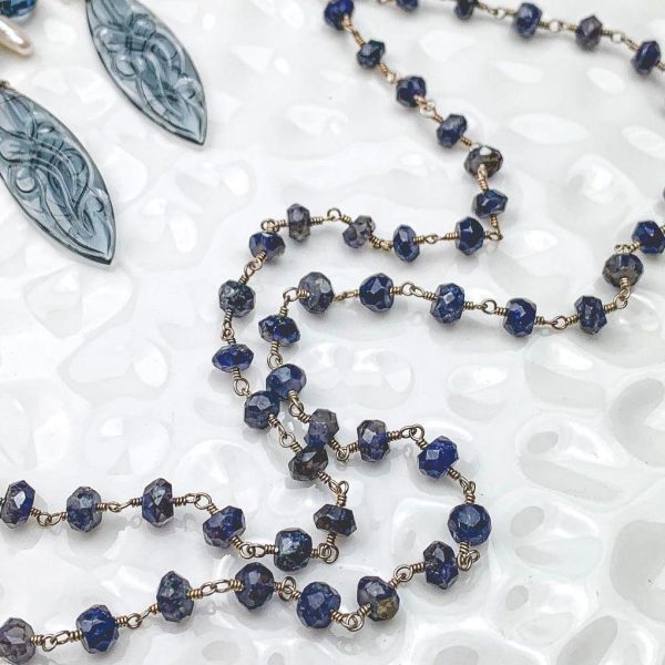 Elegant Long Iolite Rosary Layering Necklace 38  Cheap