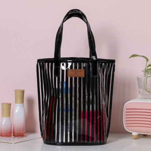 2022 New Striped Handbag Wash Bag. Girl Heart Transparent PVC Jelly Bag Portable Large-capacity Beach Bag. Storage For Sale