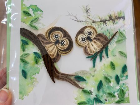 Owlets Artisan Handmade Beautiful Quilling Greeting Card For Sale