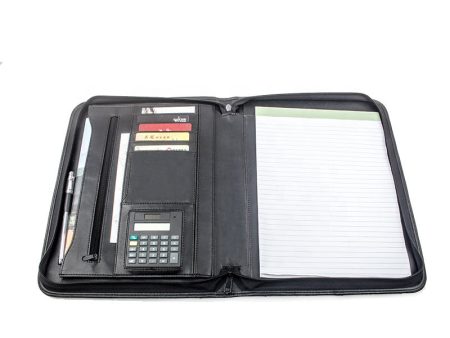 Zippered Leather Business Portfolio with Computers Black Portfolio Organizer Leather Notepad Folder for Resumes Supply