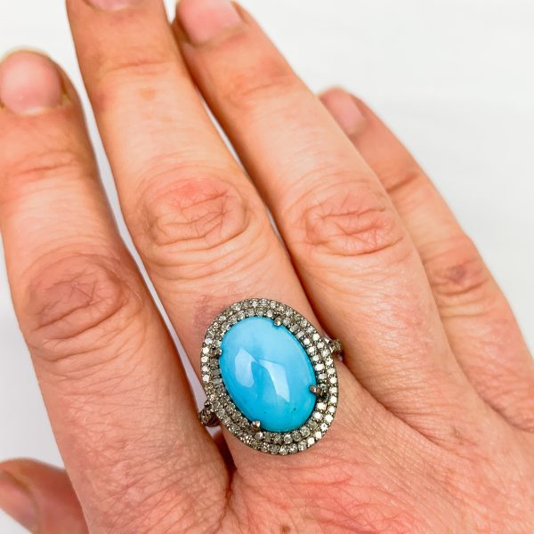 Eternal Sky Vintage Ring: Sleeping Beauty Turquoise & Diamonds Hot on Sale