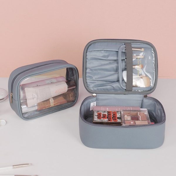 Wholesale toiletries bag 2-in-1 large capacity waterproof PU+PVC high appearance level travel cosmetics storage bag For Discount