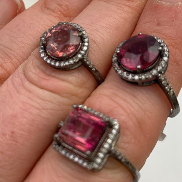 Tourmaline Diamond Halo Ring Collection Hot on Sale