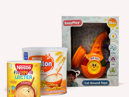 Baby Gift Box 3 Set Mucilon Cereal 14.1 oz, Farinha Lactea 12.7 oz and Light & Sound Learning Toy (MULTI SAX) Fashion