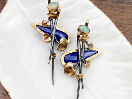 Opals and Lapis Lazuli Modern Earrings Fashion