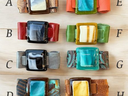 Artistic Fused Glass Leather Buckle Bracelet Online now