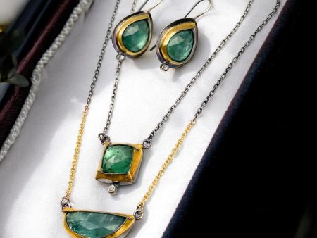 24k Gold Wrapped Green Kyanite Earrings & Necklace For Discount