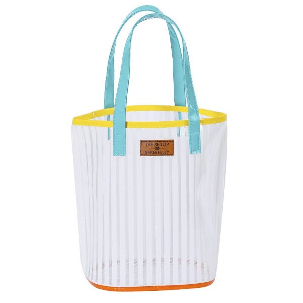 2022 New Striped Handbag Wash Bag. Girl Heart Transparent PVC Jelly Bag Portable Large-capacity Beach Bag. Storage For Sale