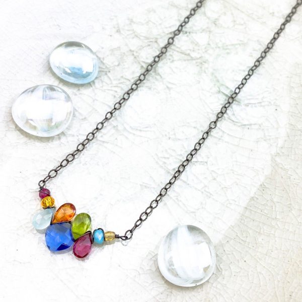 Mini Katie PopArt Oxidized Silver Colorful Gem Necklace Cheap