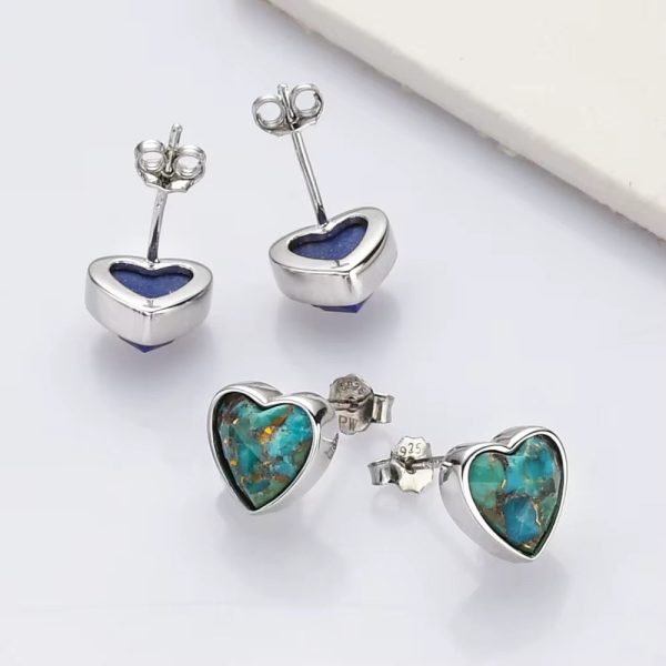 Heart Silver Gemstone Studs For Cheap