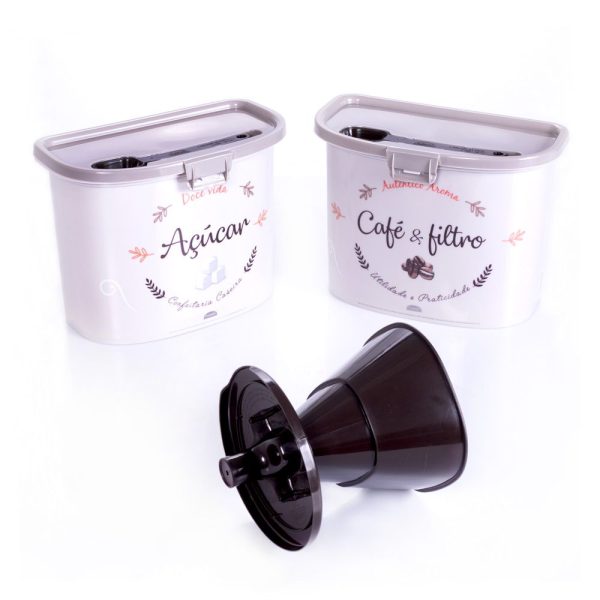 Coffee Storage Set, 3 Pieces, BPA Free Plastic Containers with Scoops and Filter Holder | Coffee And Sugar Canister Set, Decorative Coffee & Sugar Container with Scoop Online Sale