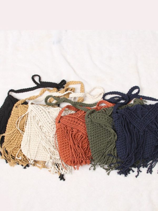 Small fresh hand woven crossbody bag ethnic wind cotton string tassel single shoulder bag new Online Sale