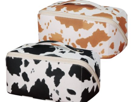 Simple and Stylish PU Leather Cow Pattern Large-capacity Multifunctional Cosmetic Bag Advanced Sense Washing Storage Bag Storage Sale