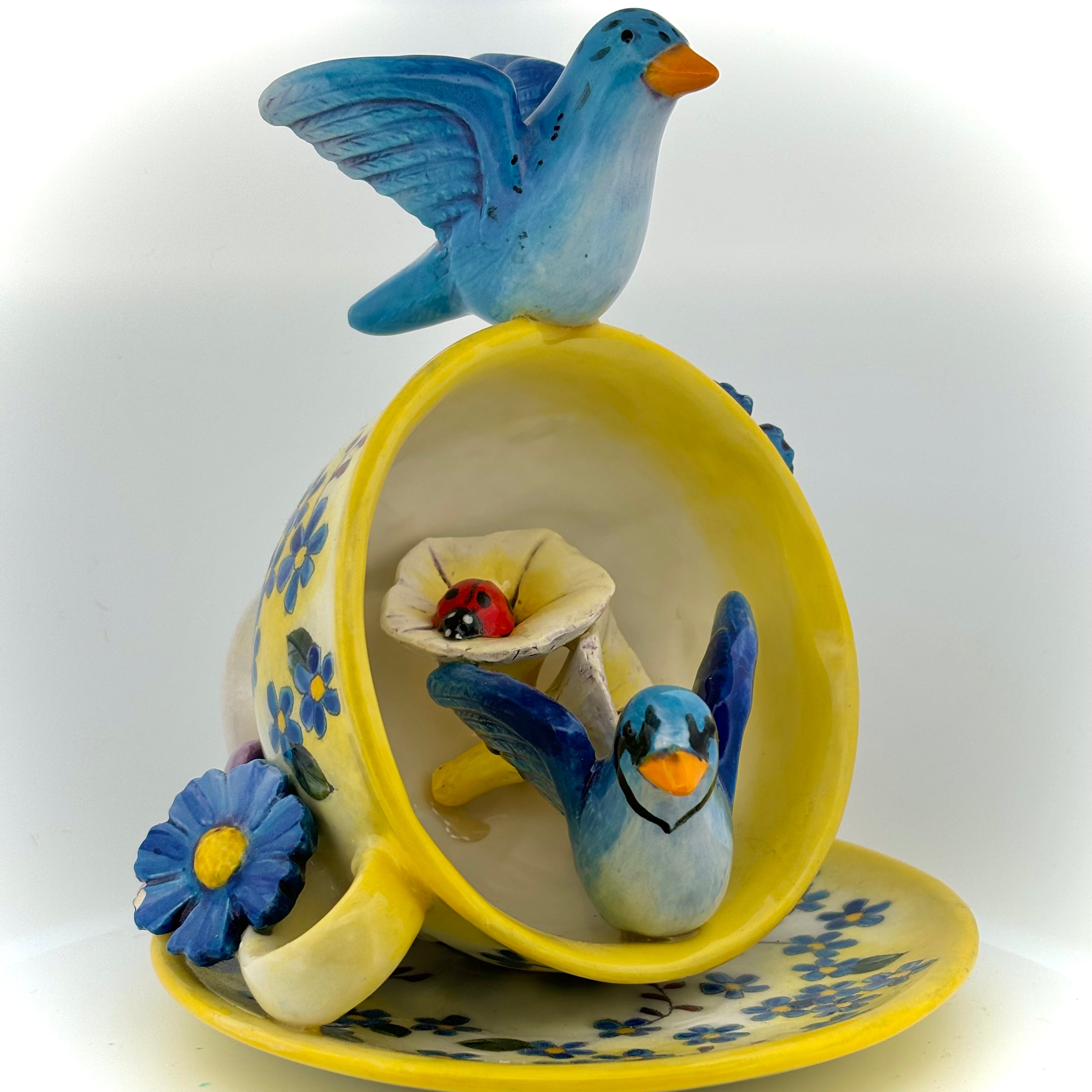 Garden Tea Party Blue Birds Figurine For Cheap