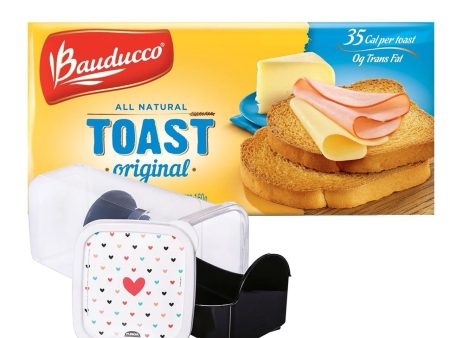 Original Toast Bauducco 5oz Bundle with Airtight Toast Storage Container Box | Light & Crispy Toasted Bread For Cheap