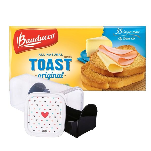 Original Toast Bauducco 5oz Bundle with Airtight Toast Storage Container Box | Light & Crispy Toasted Bread For Cheap