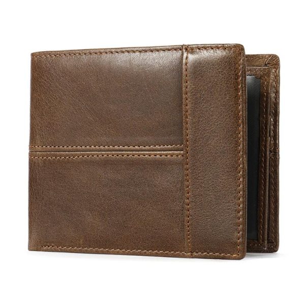 2021 Amazon men retro leather wallet cowhide business swipe card RFID wallet men Online Hot Sale