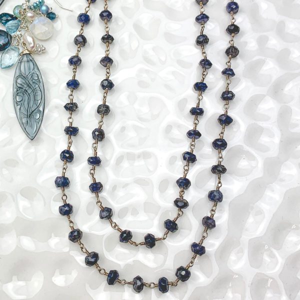 Elegant Long Iolite Rosary Layering Necklace 38  Cheap