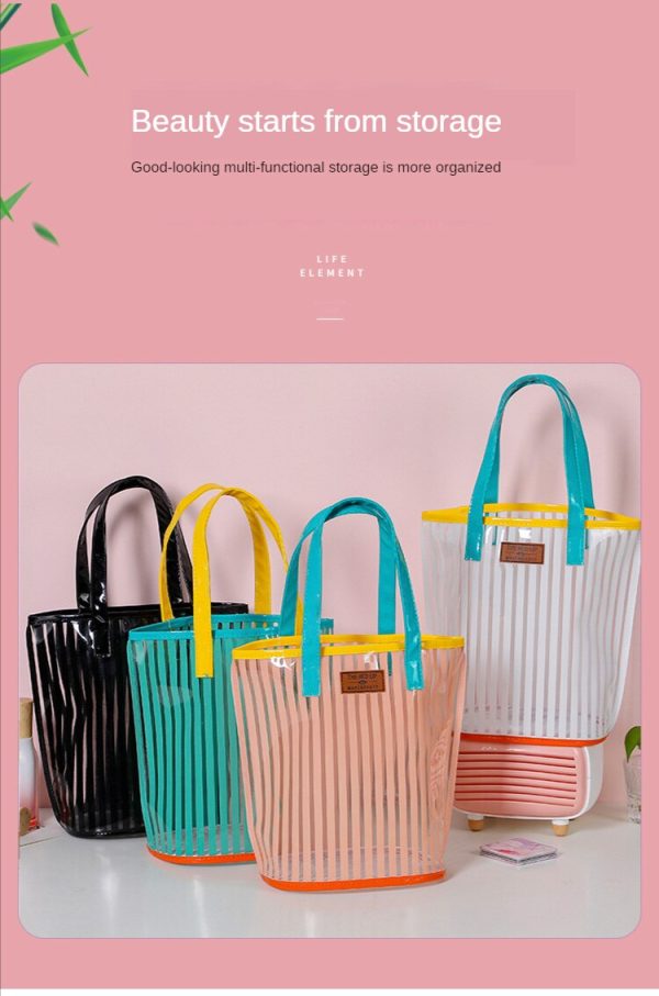 2022 New Striped Handbag Wash Bag. Girl Heart Transparent PVC Jelly Bag Portable Large-capacity Beach Bag. Storage For Sale